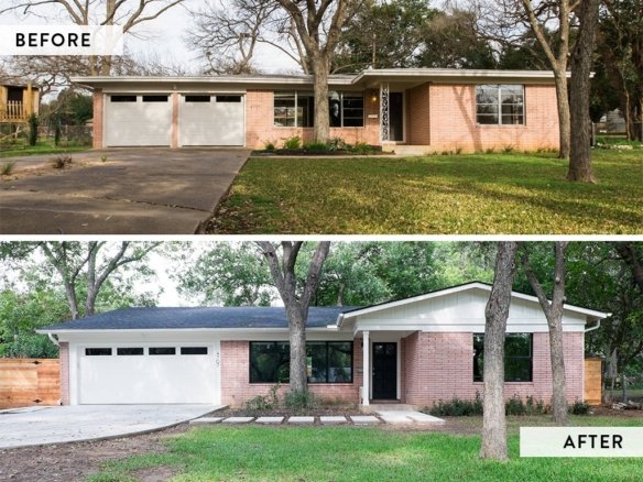 Before and after images of a home flip.